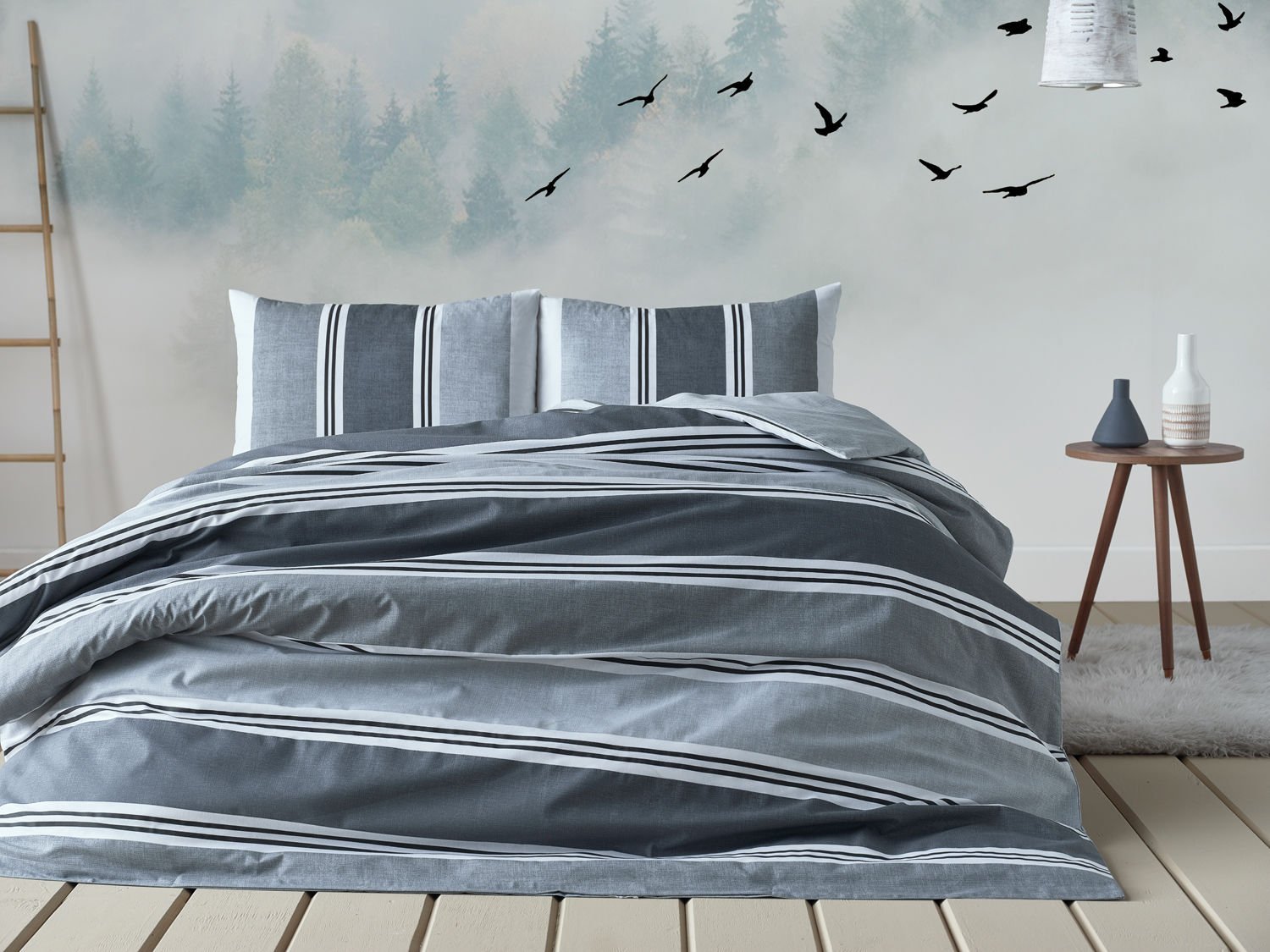 Easy Cotton Nevresim Takımı Listra Çift Kişilik - Gri