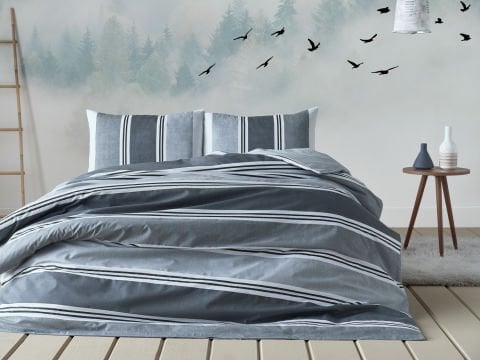 Easy Cotton Nevresim Takımı Listra Çift Kişilik - Gri
