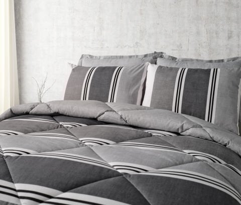Easy Cotton Comforter Set Listra Çift Kişilik - Gri