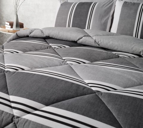 Easy Cotton Comforter Set Listra Çift Kişilik - Gri