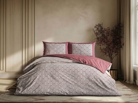 Luxury Ranforce Nevresim Takımı Kravin Tek Kişilik - Bej-Bordo
