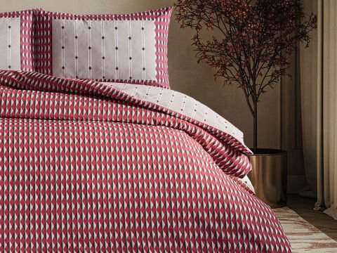 Luxury Ranforce Nevresim Takımı Kravin Tek Kişilik - Bej-Bordo
