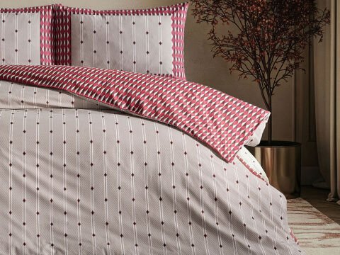 Luxury Ranforce Nevresim Takımı Kravin Tek Kişilik - Bej-Bordo
