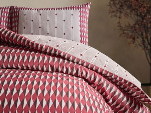 Luxury Ranforce Nevresim Takımı Kravin Tek Kişilik - Bej-Bordo