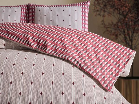 Luxury Ranforce Nevresim Takımı Kravin Tek Kişilik - Bej-Bordo
