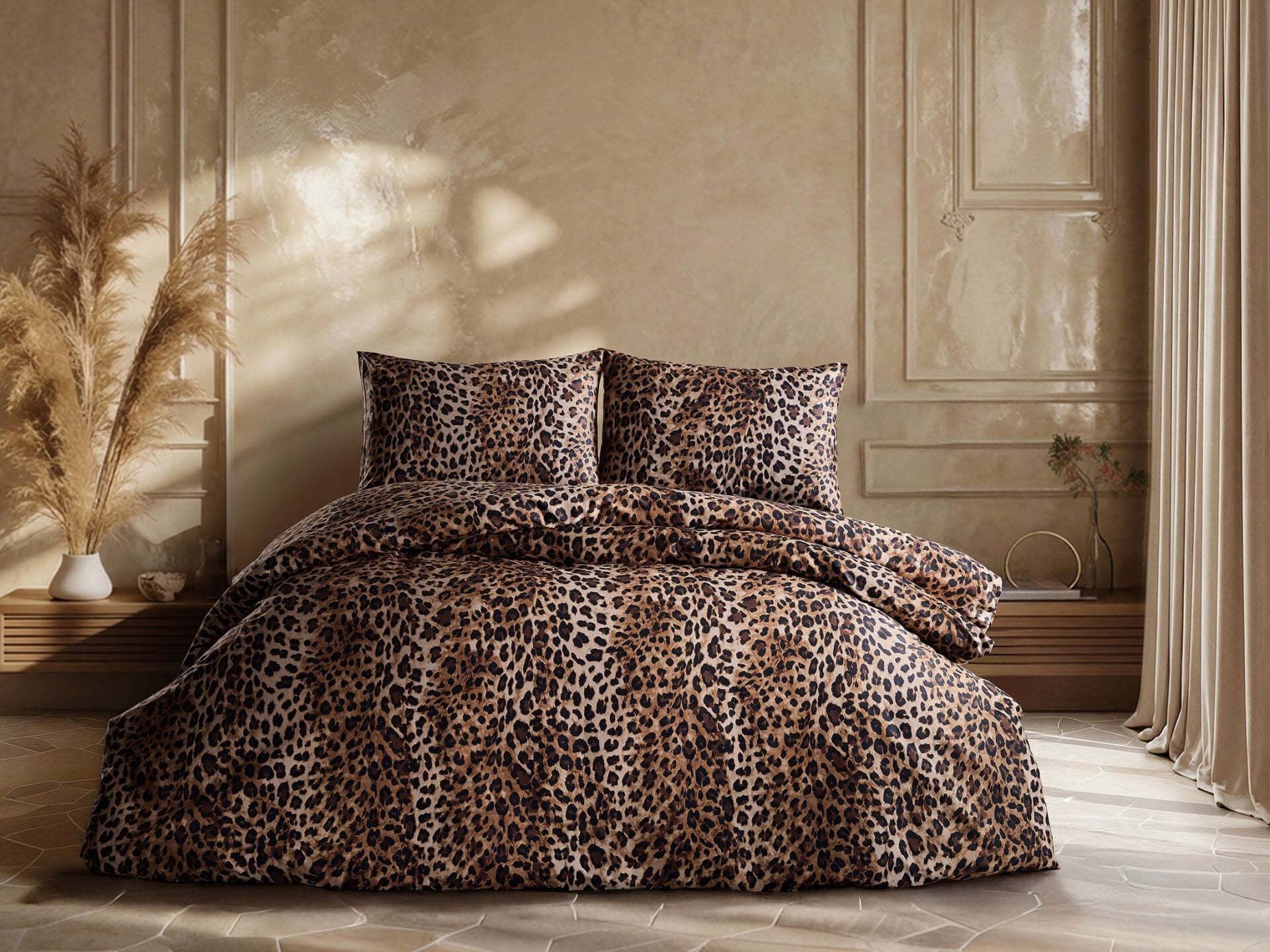 Luxury Saten Nevresim Takımı Pantera Çift Kişilik - Leopar