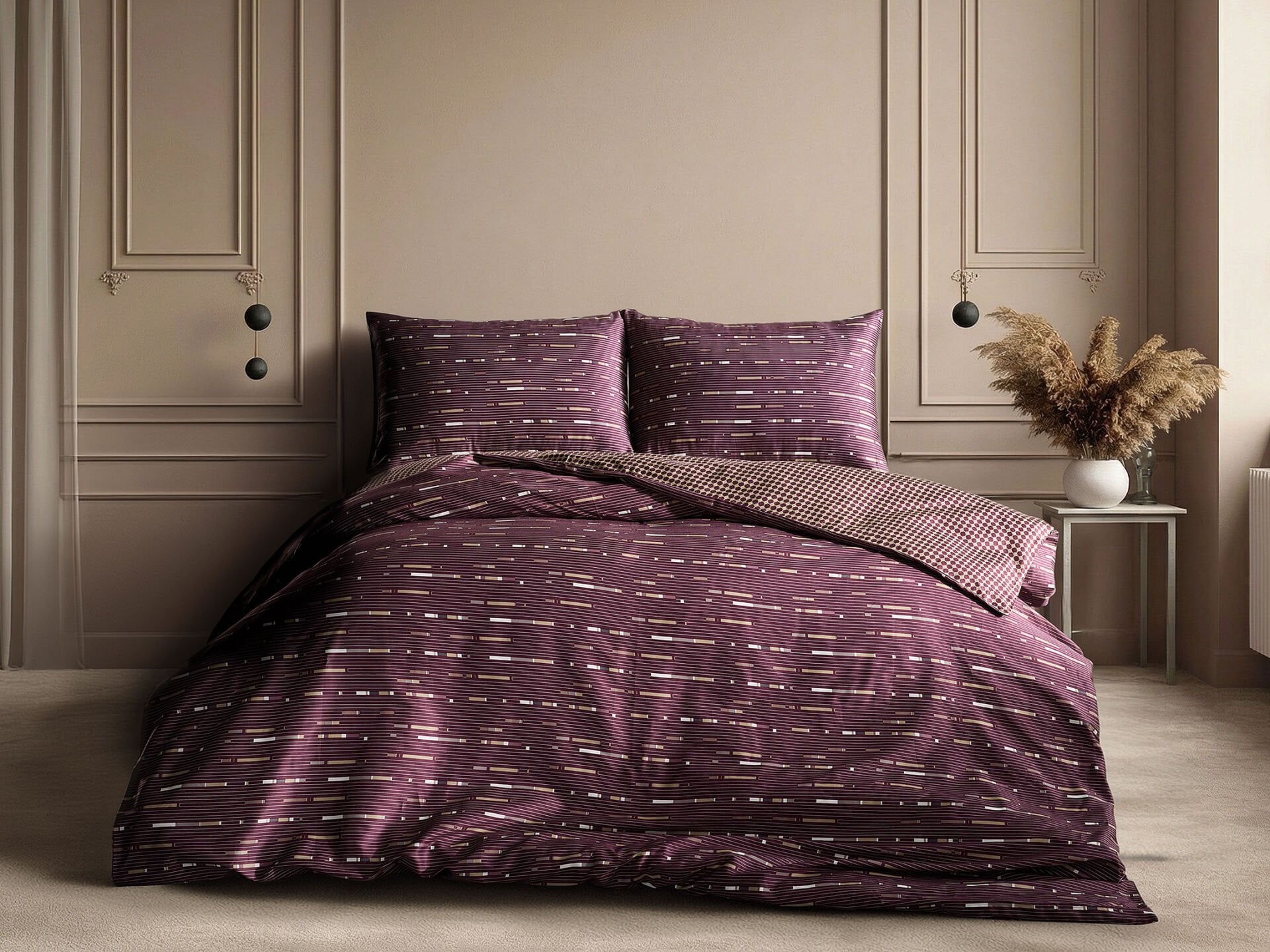 Luxury Saten Nevresim Takımı Elego Çift Kişilik - Mürdüm