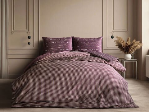 Luxury Saten Nevresim Takımı Elego Çift Kişilik - Mürdüm