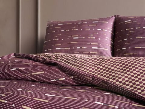 Luxury Saten Nevresim Takımı Elego Çift Kişilik - Mürdüm