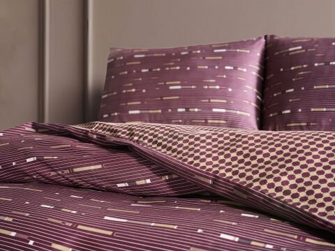Luxury Saten Nevresim Takımı Elego Çift Kişilik - Mürdüm