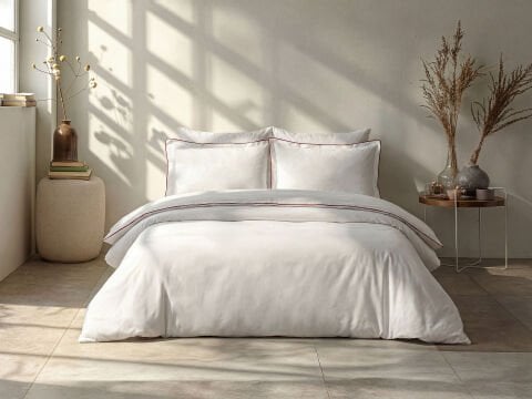 Luxury Nakışlı Nevresim Takımı Lora Çift Kişilik - Beyaz