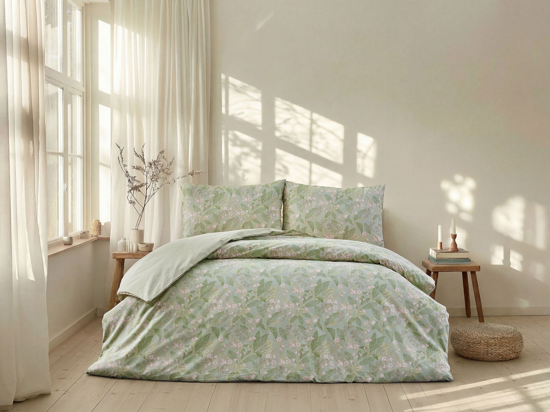 Boho Chic Spring Ranforce Florish Nevresim Takımı Çift Kişilik - Yeşil